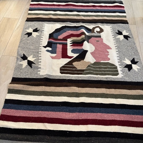 Vintage Native Indian Chief Head Woven Aztec Mayan Rug Throw Blanket 52” X 80” - Picture 2 of 5